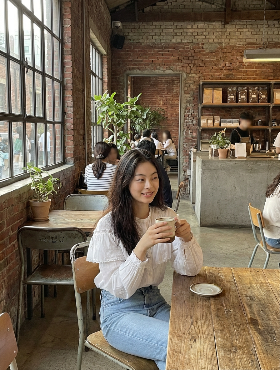 성수 카페에서 커피 즐기는 모습
